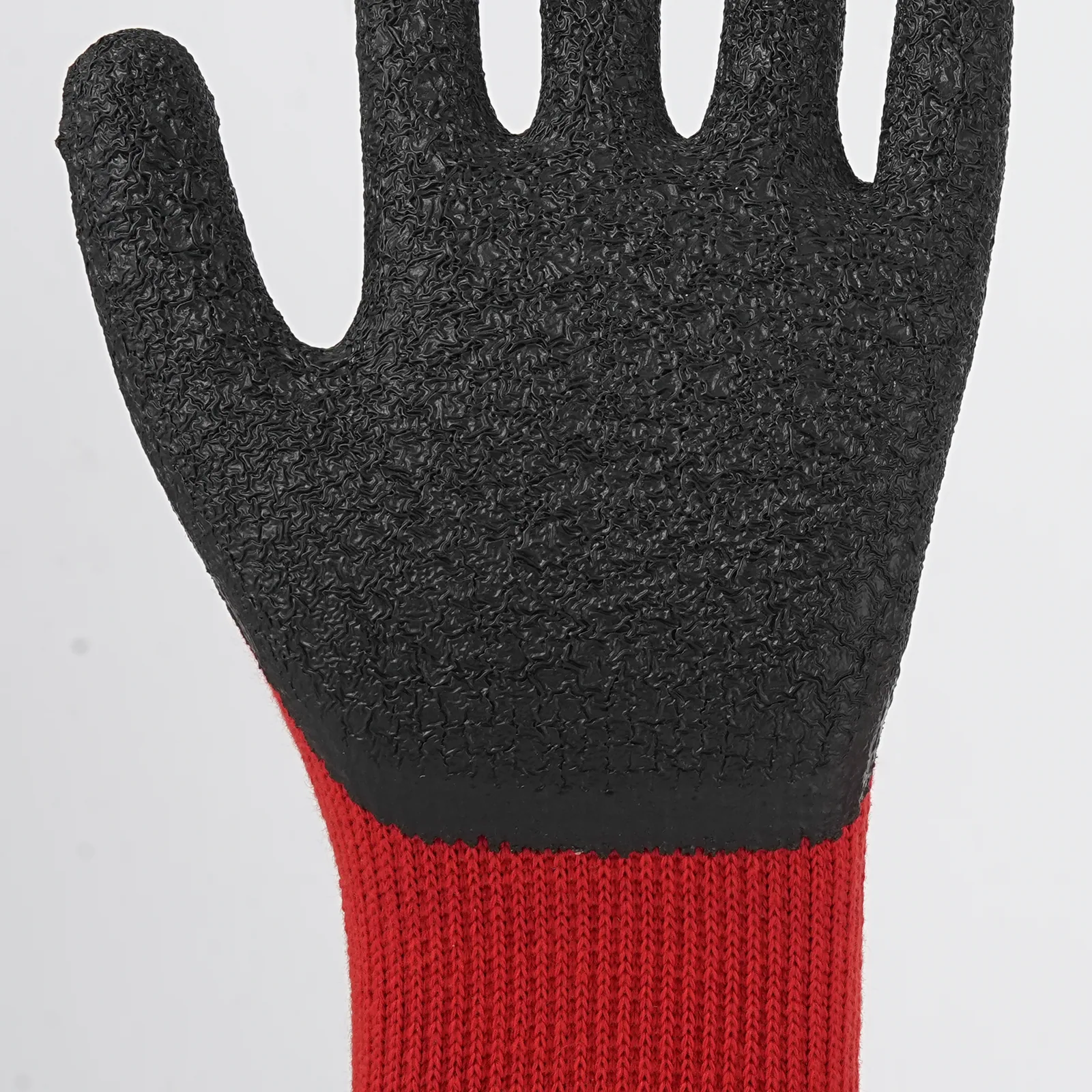 10 Gauge Cotton Yarn Crinkle Gloves Close-up of cotton yarn and latex palm texture